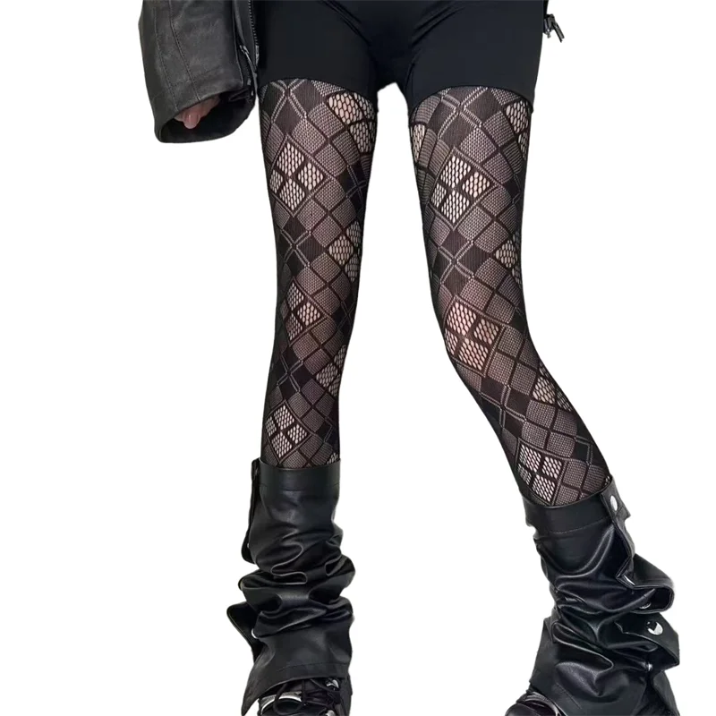 Damen Sexy Gestreifte Strumpfhose mit Vertikalen Streifen Seitlich Ausgeschnittene Netzstrumpfhose JK Atmungsaktive Netzstrümpfe
