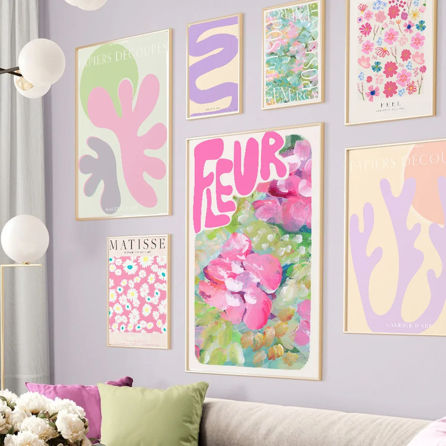 Matisse Flowers Pastel Pink Aesthetic Wall Art, Nordic Posters and Prints, Canvas Paintings, Pictures for Living Room Decor, Y2K