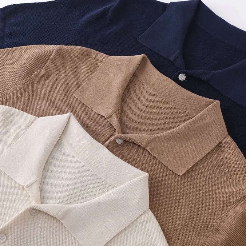 

Трикотажная рубашка поло из 100% чистого хлопка, свободная футболка с короткими рукавами, повседневный трендовый тонкий однотонный топ с половиной рукавов