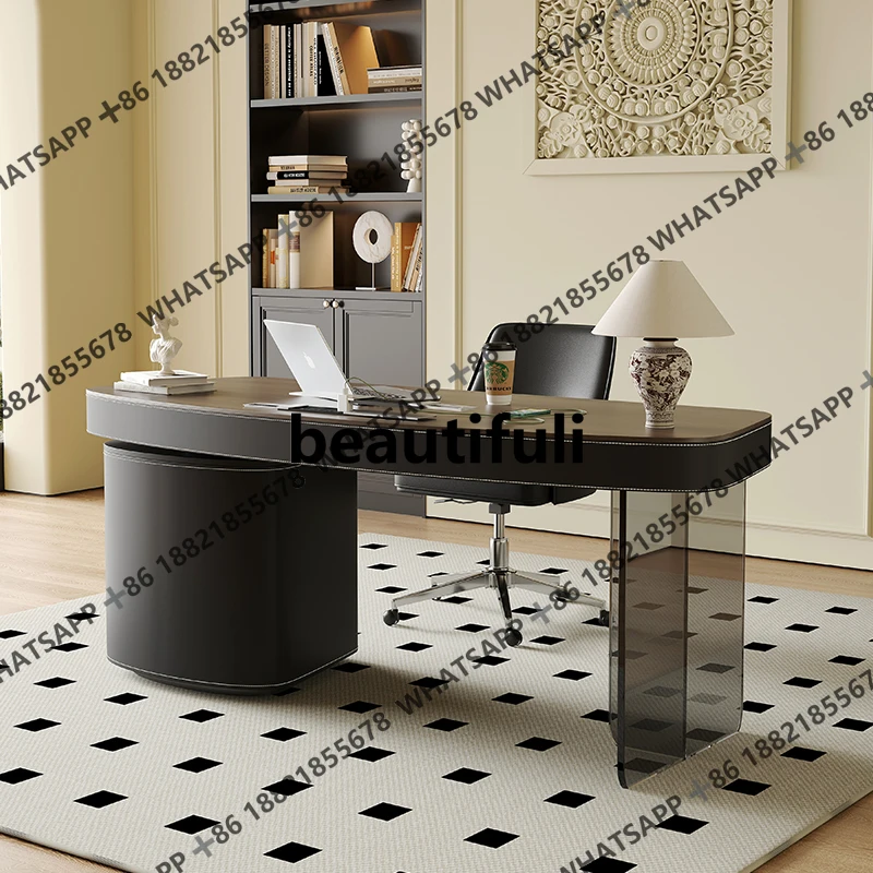 Solid wood retro style home study writing desk design sense desk walnut veneer computer