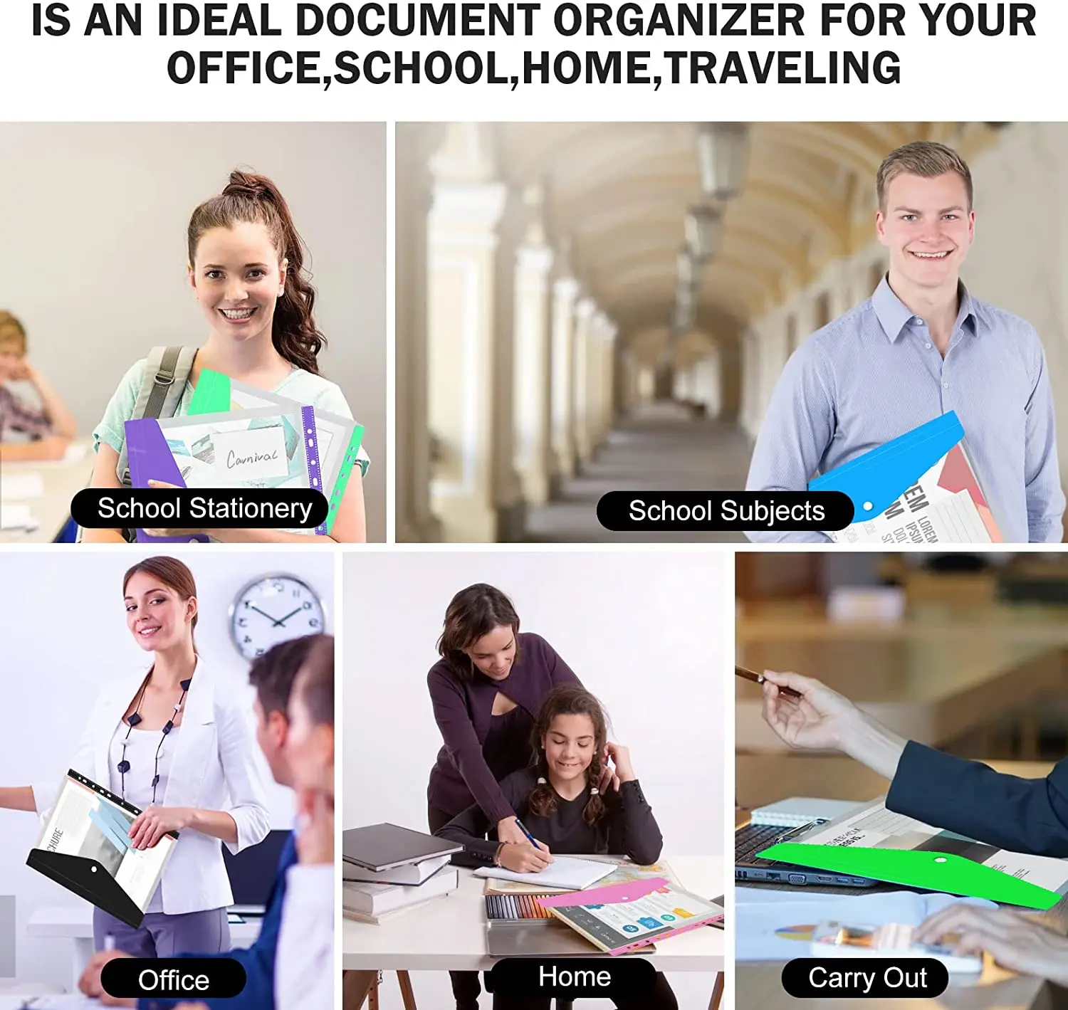 A4 Size Large File Folders Wallets Colorful Document for School Office, 11 Holes Binder Envelopes Folders Protector Organizer