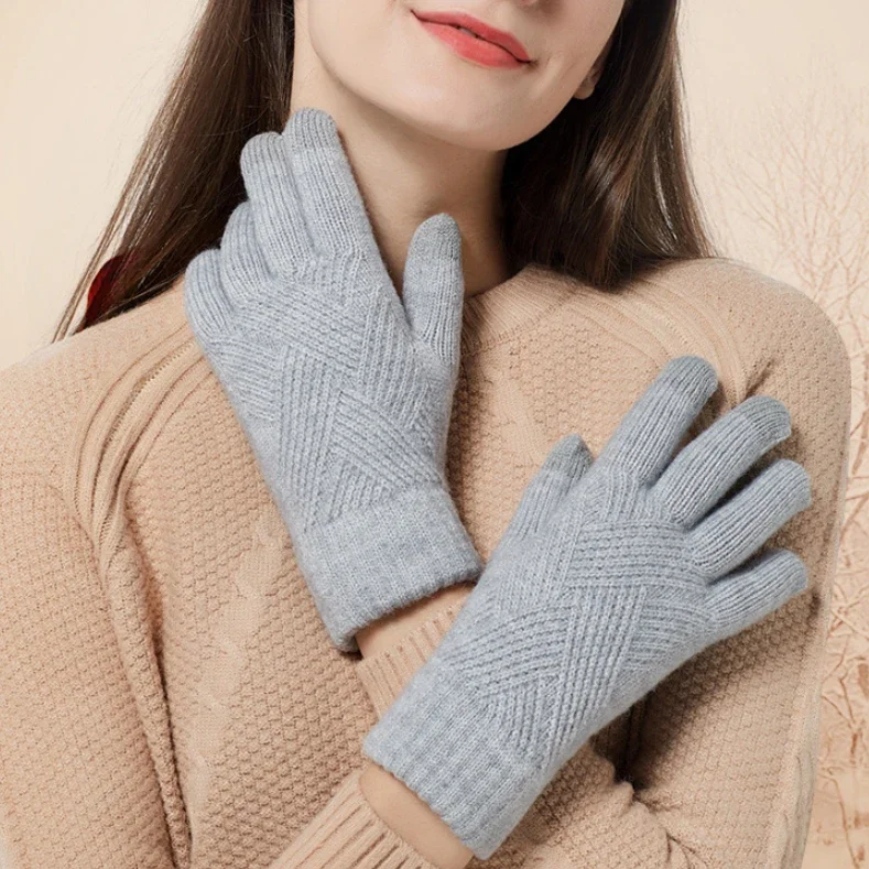 Female and Male Winter Double Touch Screen Knitted Gloves Piled Thickened Cold Cycling Gloves Winter Gloves