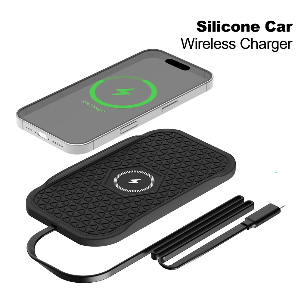

Non-Slip Pad Silicone Car Wireless Charger for iPhone 17 16 15 14 13 12 for Samsung S26 Xiaomi Induction Fast Wireless Charging