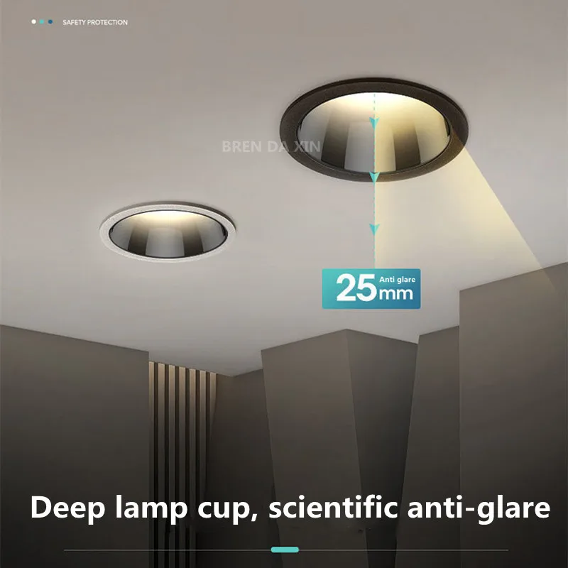 Dimmable COB Downlight Spotlight AC85-265V Anti-Glare Deep Embedded LED Ceiling Lamp Chandelier Interior Lighting Bulb