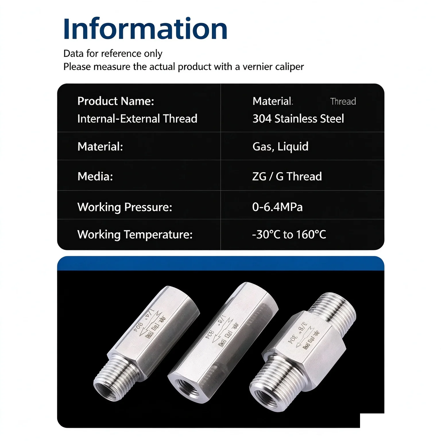 304 316L Stainless Steel Male‑Female Thread Check Valve Non‑Return Valve for Water, Pneumatic and Liquid, High‑Temperature and