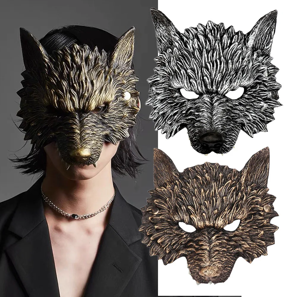 Horror Wolf Mask Cosplay Animal 3D Half Face Pu Foam Masks Halloween Carnival Masquerade Costume Props For Kids and Adult