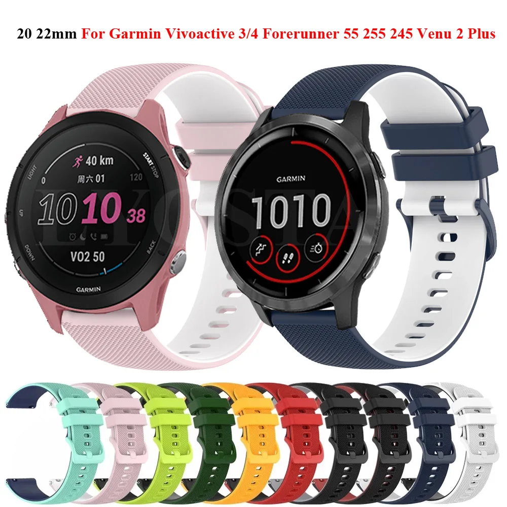 20/22mm Silicone Wristband For Garmin Forerunner 165 255 265 745 158 55 245 645 Venu 2 Plus sq 2 Vivoactive 3 4 5 Bracelet Strap