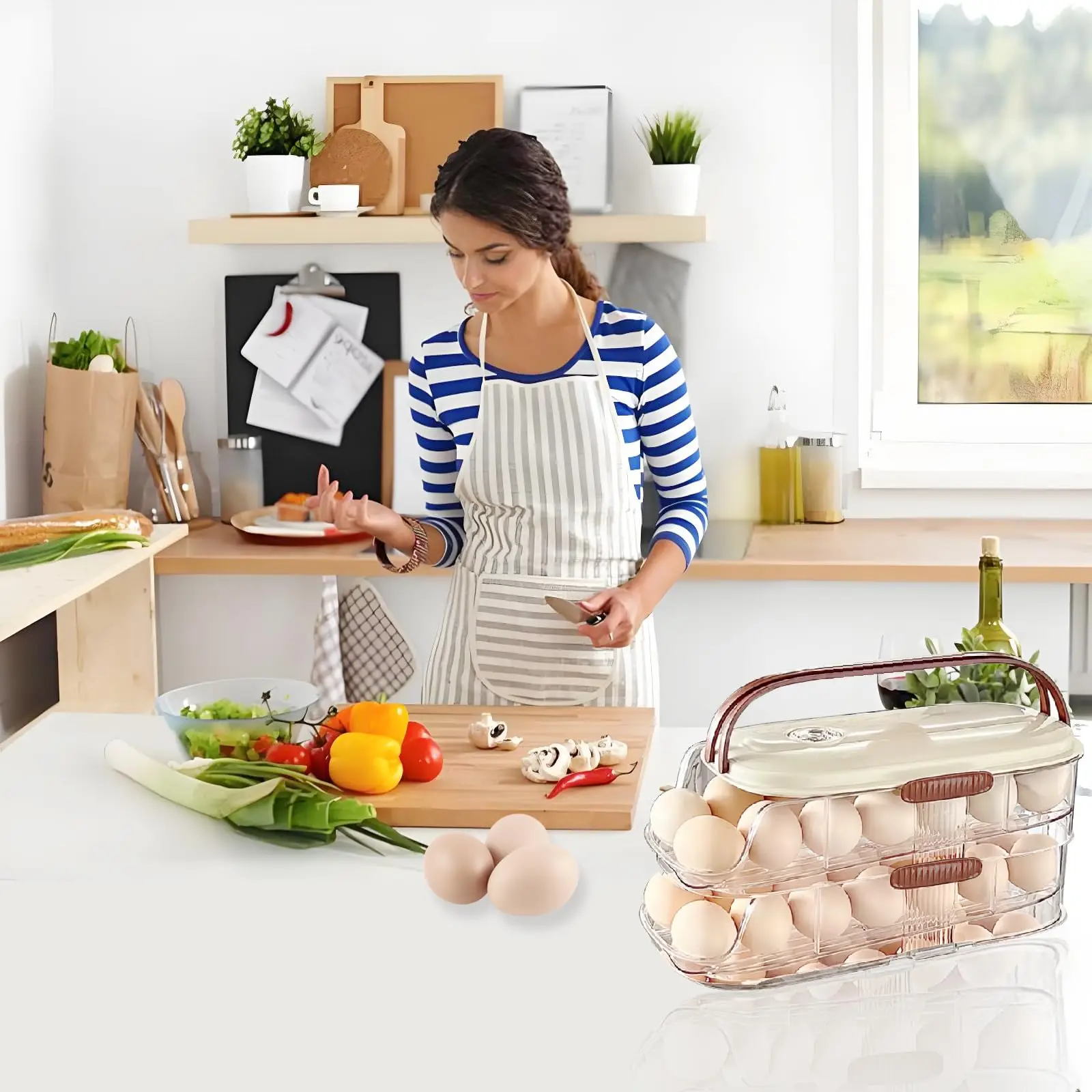 3-Tier Stackable Egg Storage Container with Lid, Space-Saving Egg Organizer for Refrigerator, Kitchen and Pantry