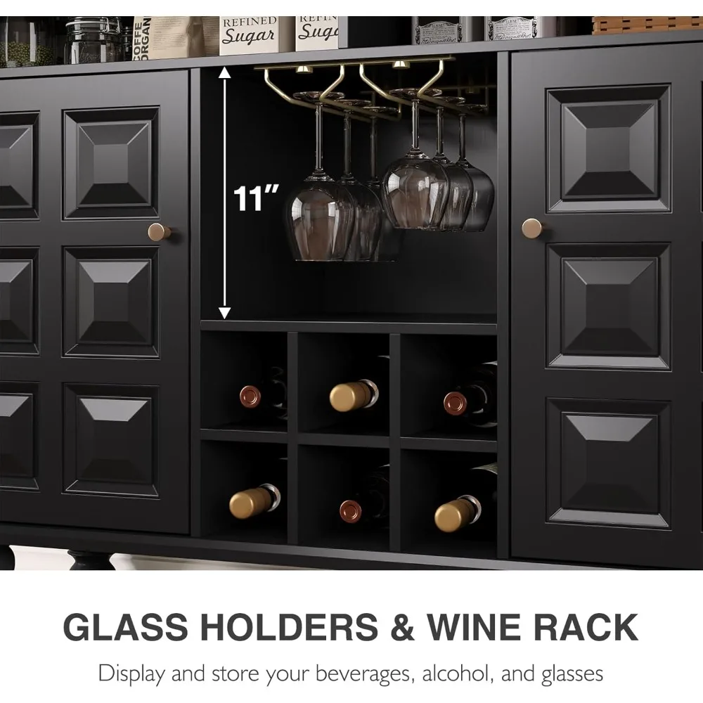 خزانة بار النبيذ الحديثة لمنتصف القرن الأسود مع مساحة تخزين، وخزانة مشروبات مع رف النبيذ وحامل زجاجي، وخزانة بوفيه مع #2