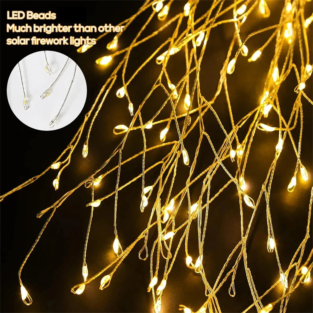 200 LED String Light For Outdoor Solar Powered Willow Trees Lights 120LED Decorative Lights 8 Lighting Modes Garden Terrace Path