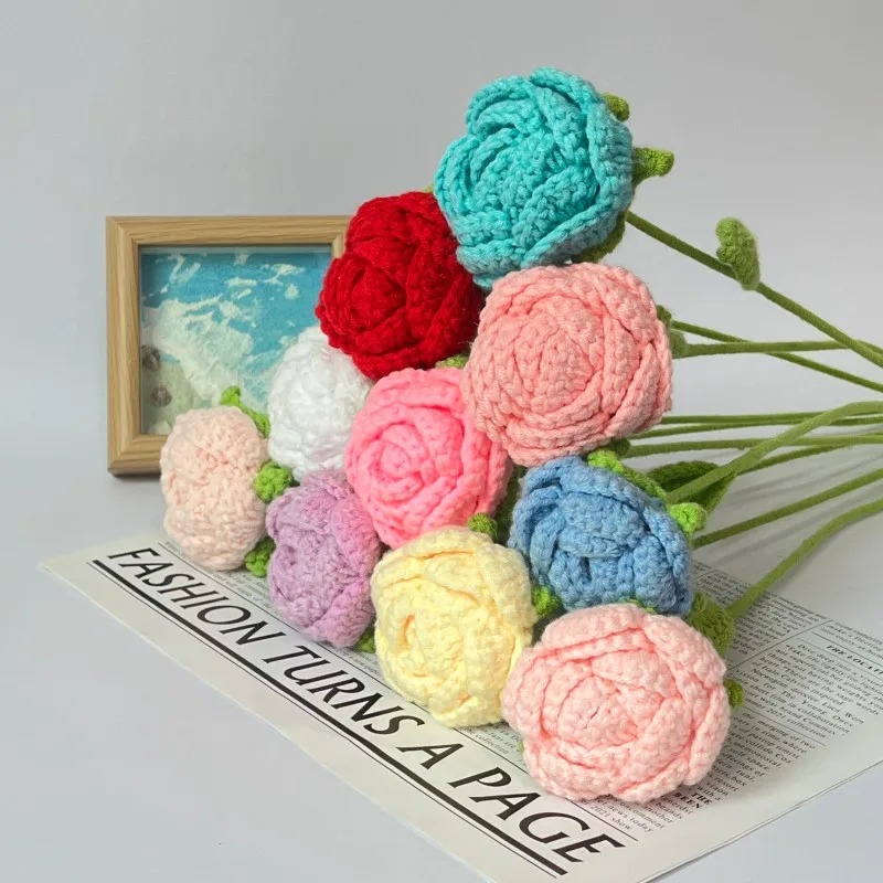

Roses Artificial Flowers Wool Crochet Flowers Diy Hand-Knitted Fake Flowers Wedding Bouquet Festival Party Diy Gift
