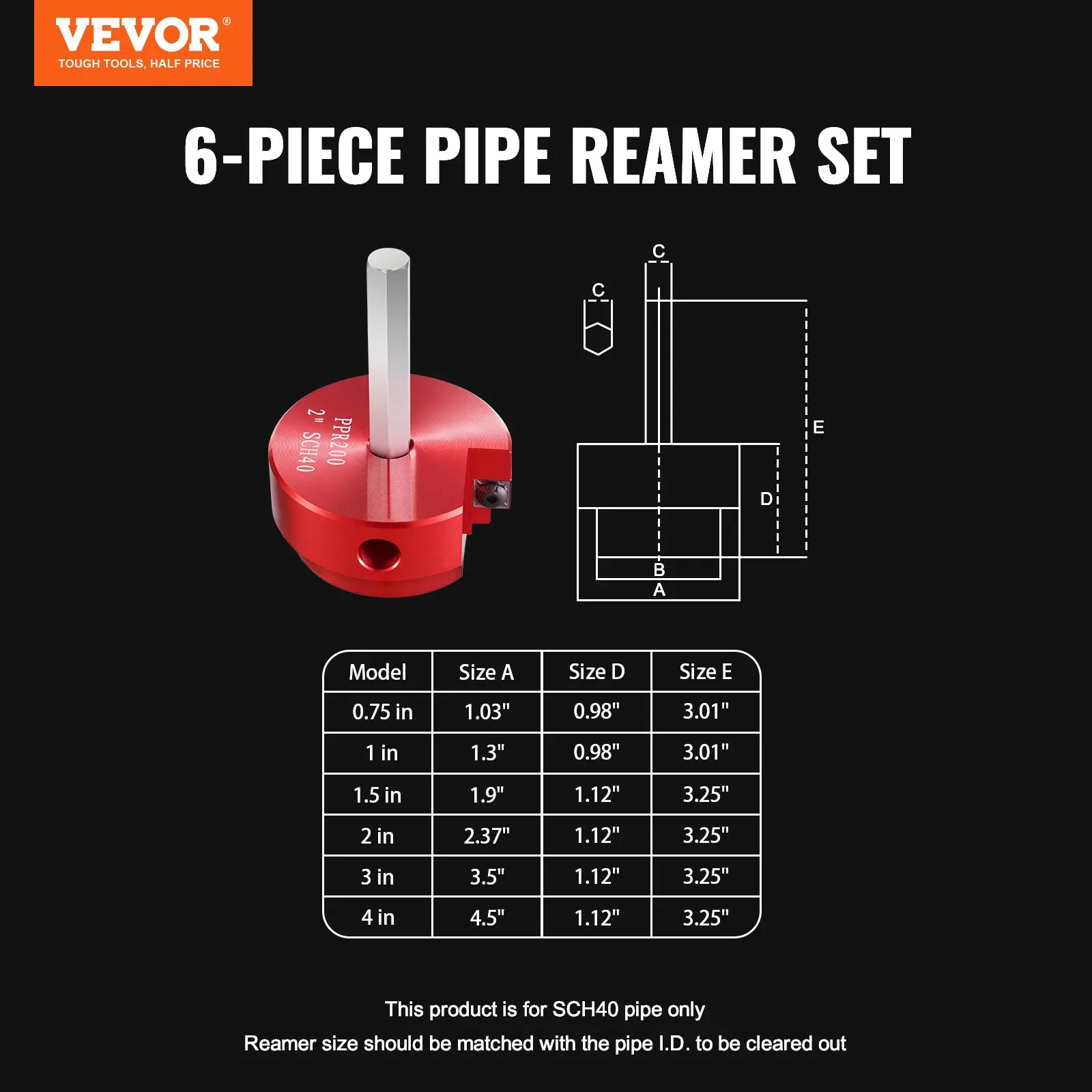 

6Pcs PVC Pipe Reamer Kit, Plastic Pipe Fitting Socket Saver Kit, Includes 3/4", 1", 1-1/2", 2", 3", 4'', For PVC, CPVC, ABS