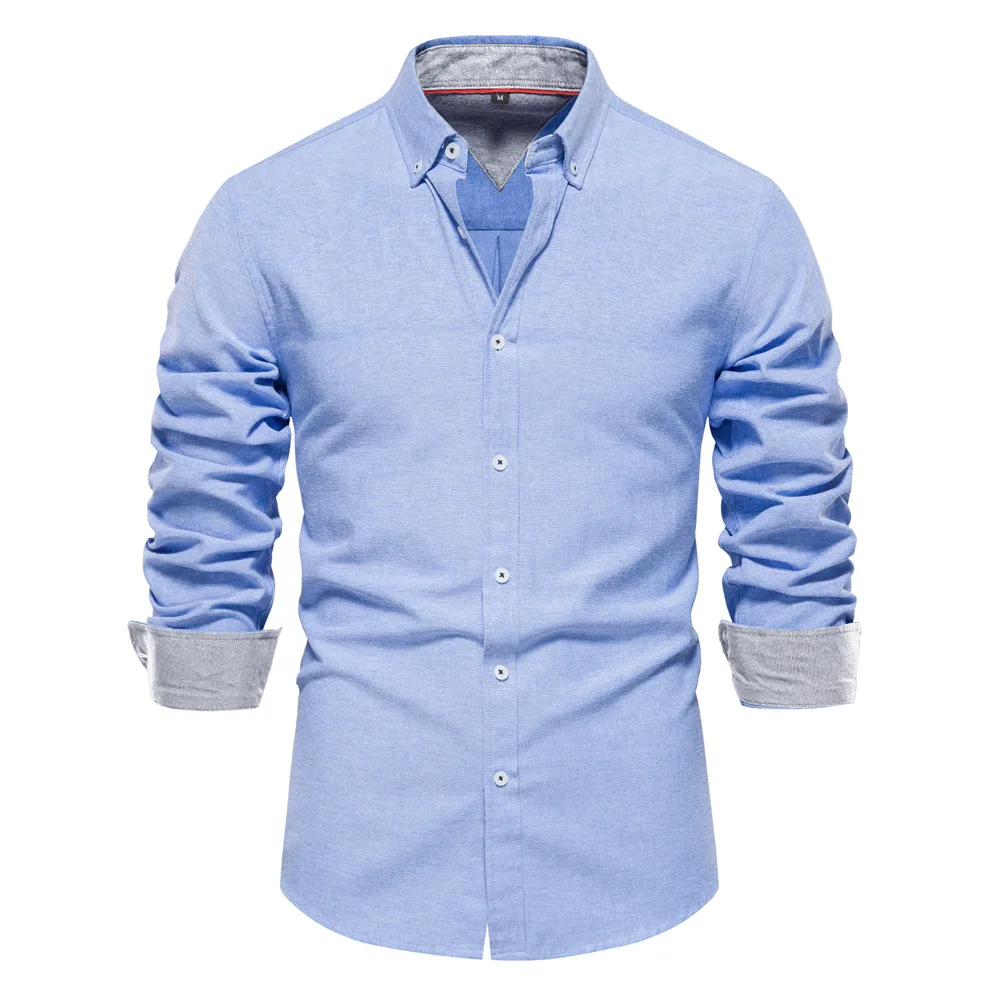 Camisa Oxford de algodão de manga comprida de botão masculino, monocromática, casual, preta, social, de negócio, qualidade, nova, outono, 2023