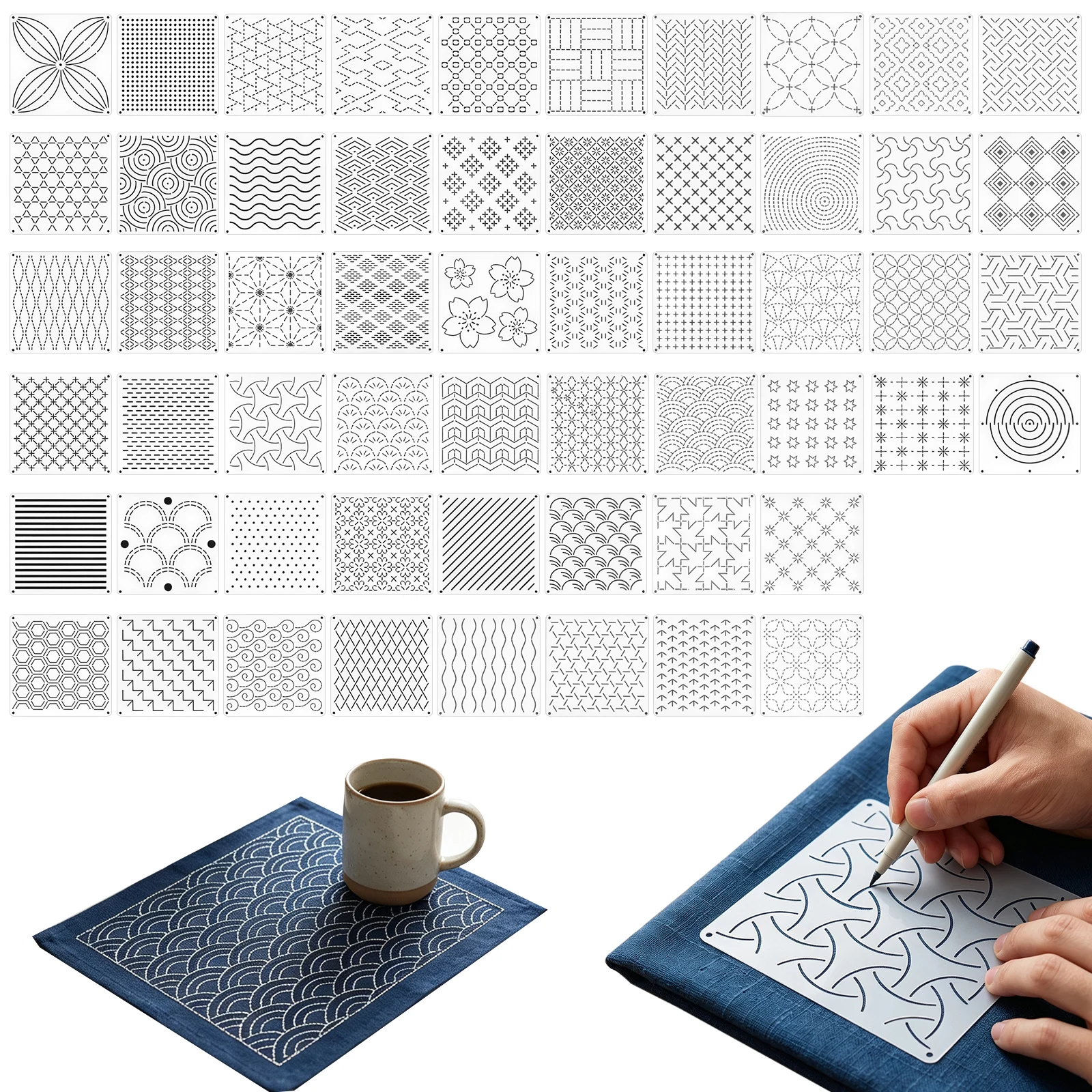 Embroidery Quilting - 56 Pcs Sashiko Embroidery Template Reusable