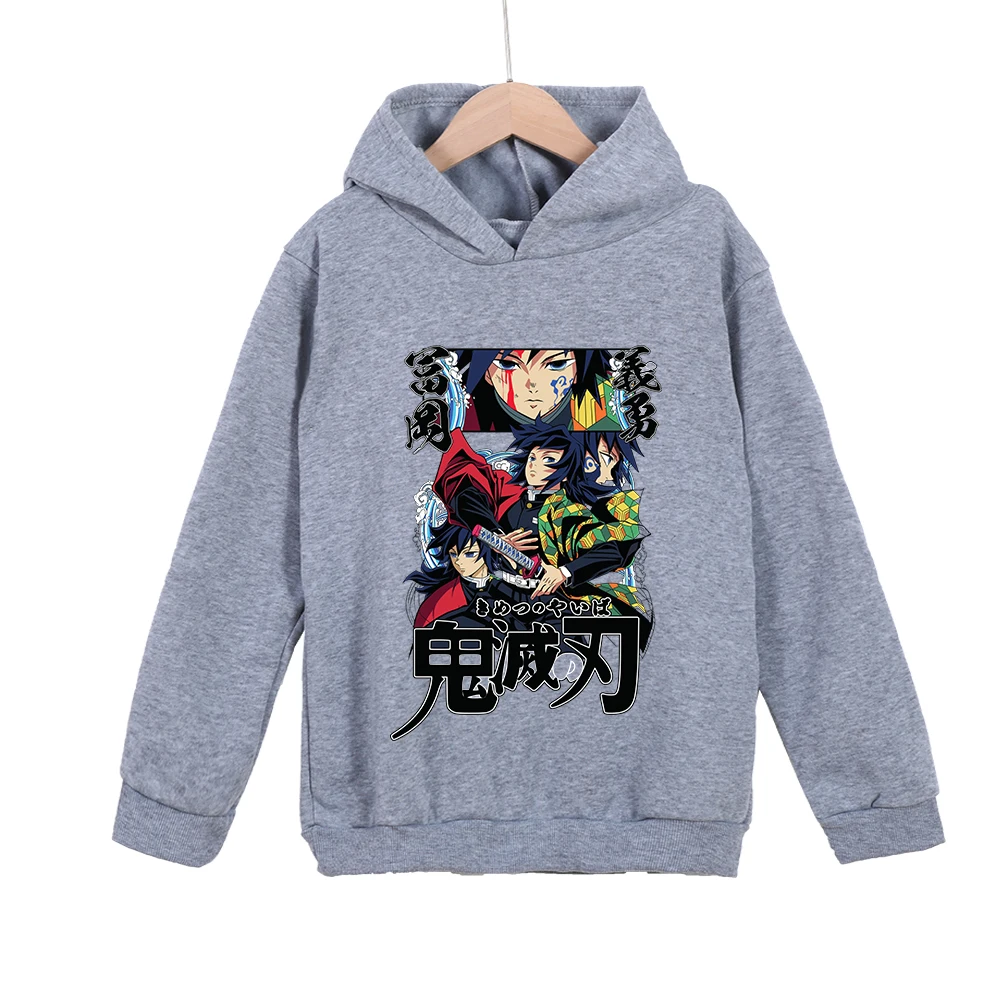 Anime Demon Slayer Tomioka Giyuu Print Hoodie Kids Pullover Hooded Sweatshirt Autumn Streetwear Children Tops