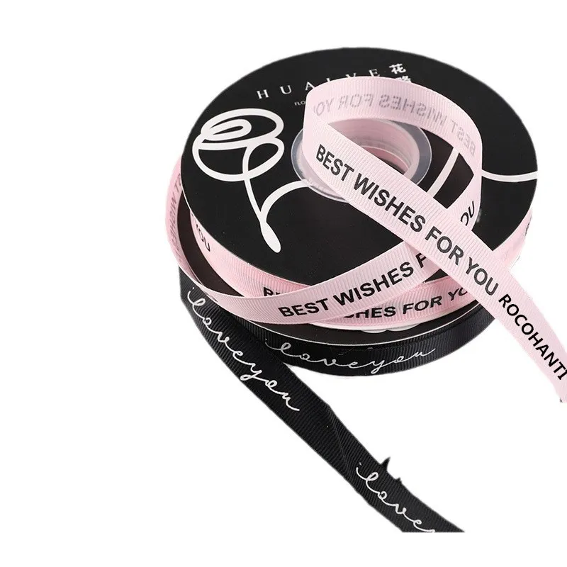 100 Yards Custom Brand Printed Satin Silk Ribbon Polyester Grosgrain Ribbon with LOGO for Flowers Gift Packaging Girls Bows