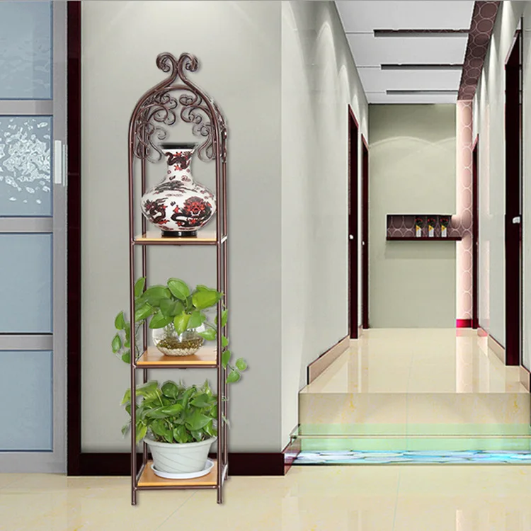 

Retro floor corner rack simple living room multi-layer decorative flower stand