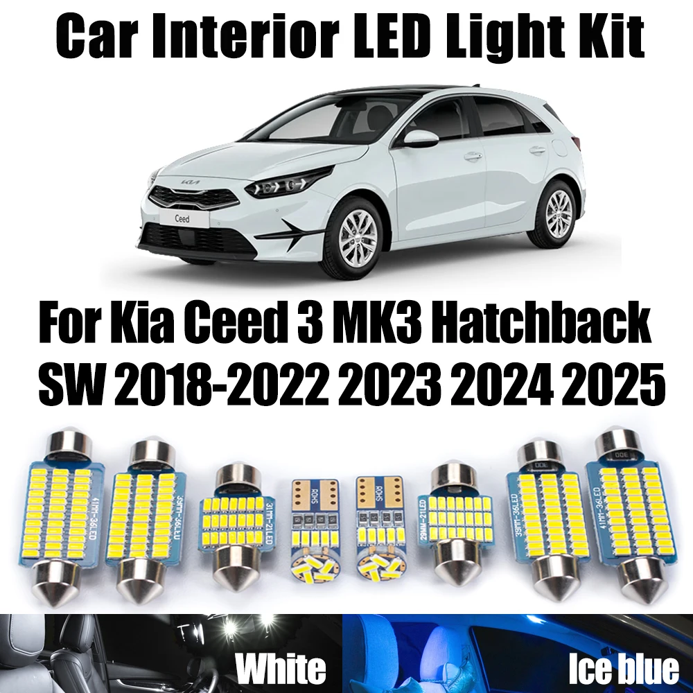 

12 шт. комплект светодиодного внутреннего купольного освещения Canbus для Kia Ceed 3 MK3 хэтчбек SW 2018 2019 2020 2021 2022 2023 2024 2025 автомобильные лампы