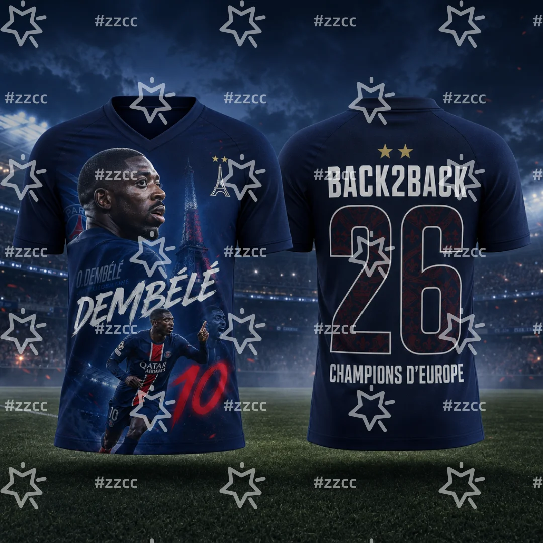 Camiseta de Fútbol Dembélé Back 2 Back Champions 2026, Ropa Deportiva de Verano para Hombre, Camiseta Infantil, Camiseta Y2K para Mujer, Maillot de Ciclismo