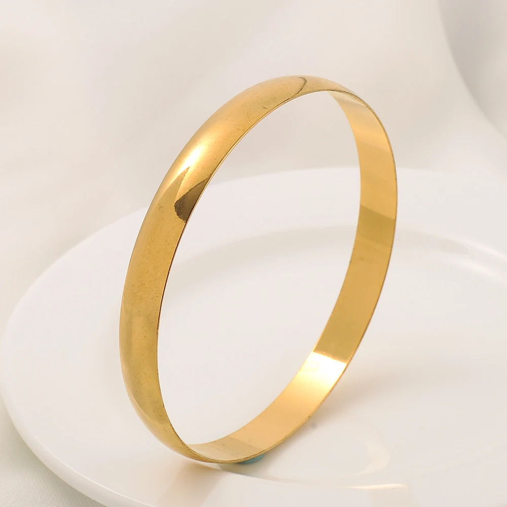 65MM 24K Smooth Gold Dubai Wedding Bangles For Women Ethiopian Jewelry Gold Color Indian Bangles Women Birthday Jewelry Gifts