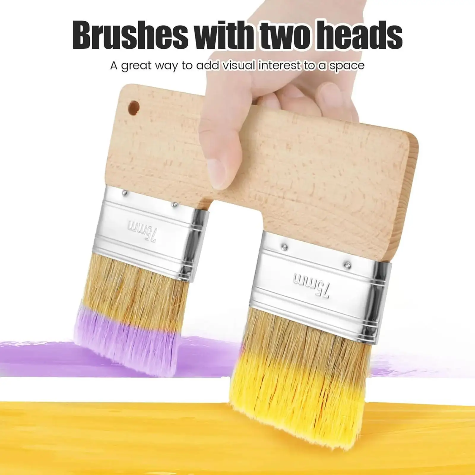 

Double Paint Brush Professional Double Heads Painting Brush Flat Brush Wide Stain Brush for Glues Stains Oil Varnish Paints