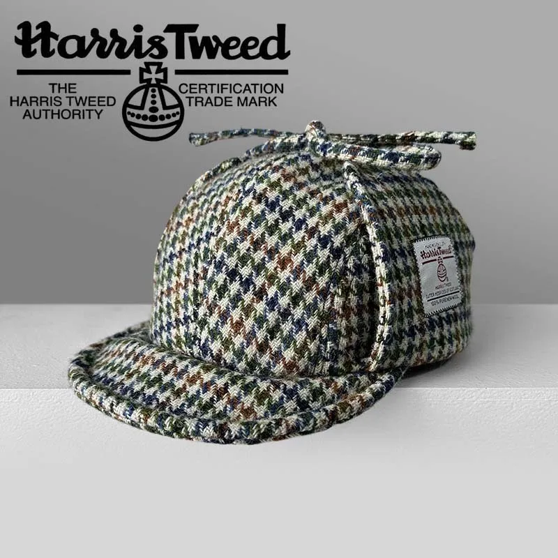 Harris Tweed Trapper Hat Wool Plaid Aviator Hat Winter Warm Windproof Ear Flap Cap for Men Women