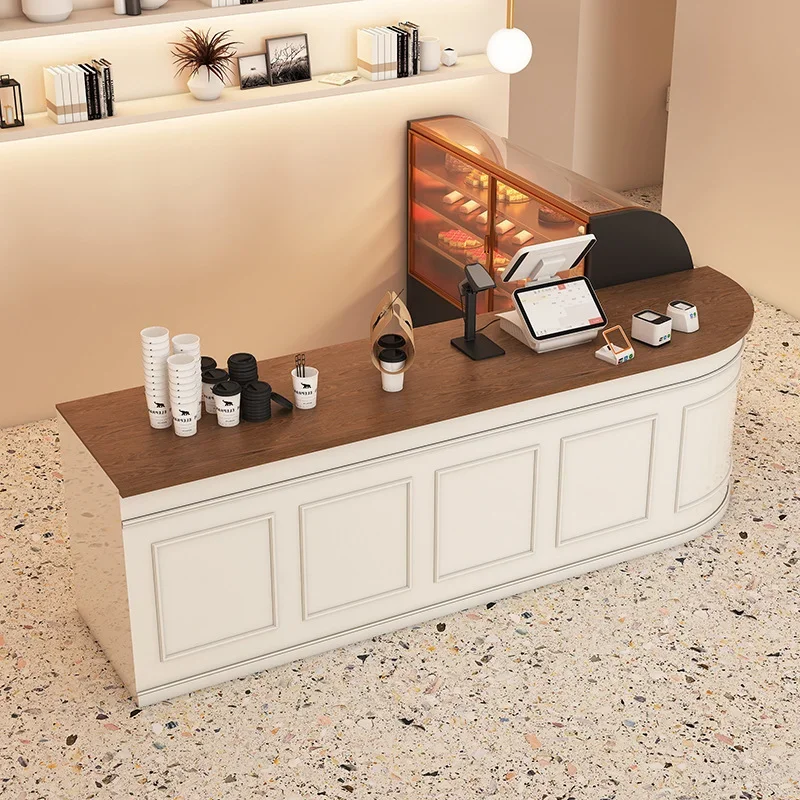 Custom Retro Coffee Bar Counter Cashier Front Desk Reception Restaurant Furniture Cafe Shop Design Milk Tea Counter Design