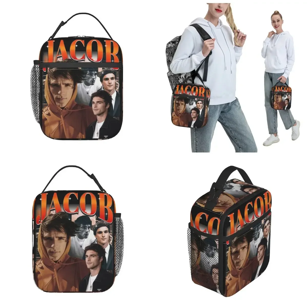 Retro Jacob Elordi Bootleg Accessories Insulated Lunch Bag For Work Food Storage Bag Portable Thermal Cooler Lunch Box