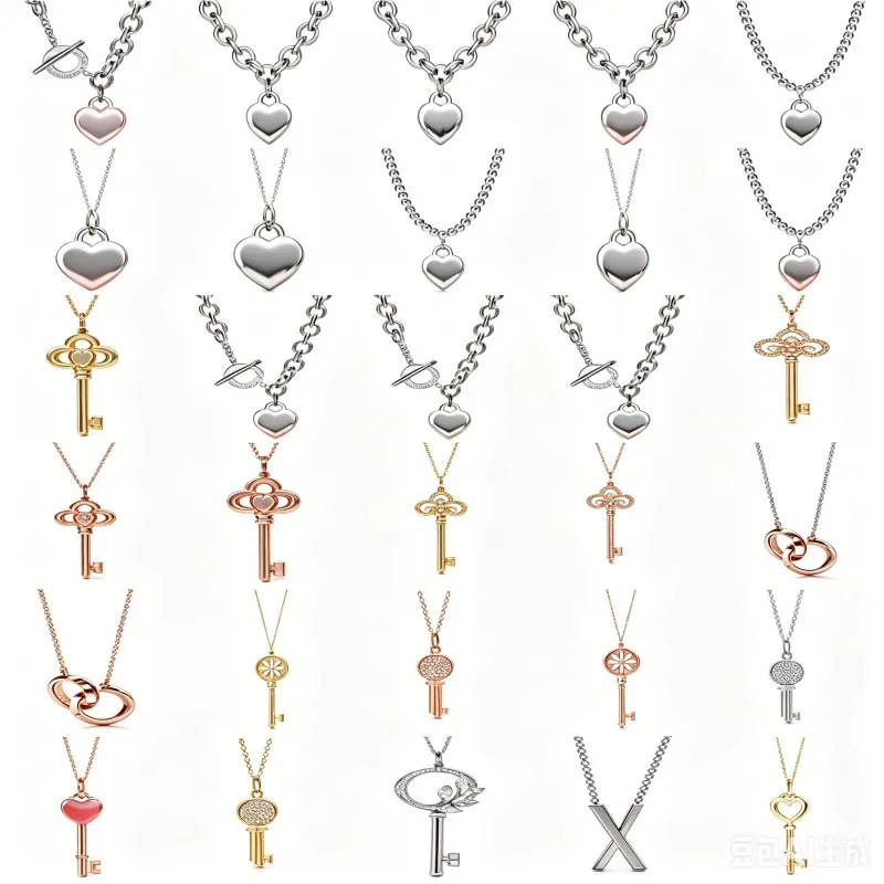 

Heart-shaped Key Necklace for Women - Luxury Style Blue Heart Pink Heart Love Charm Collar Necklace Key
