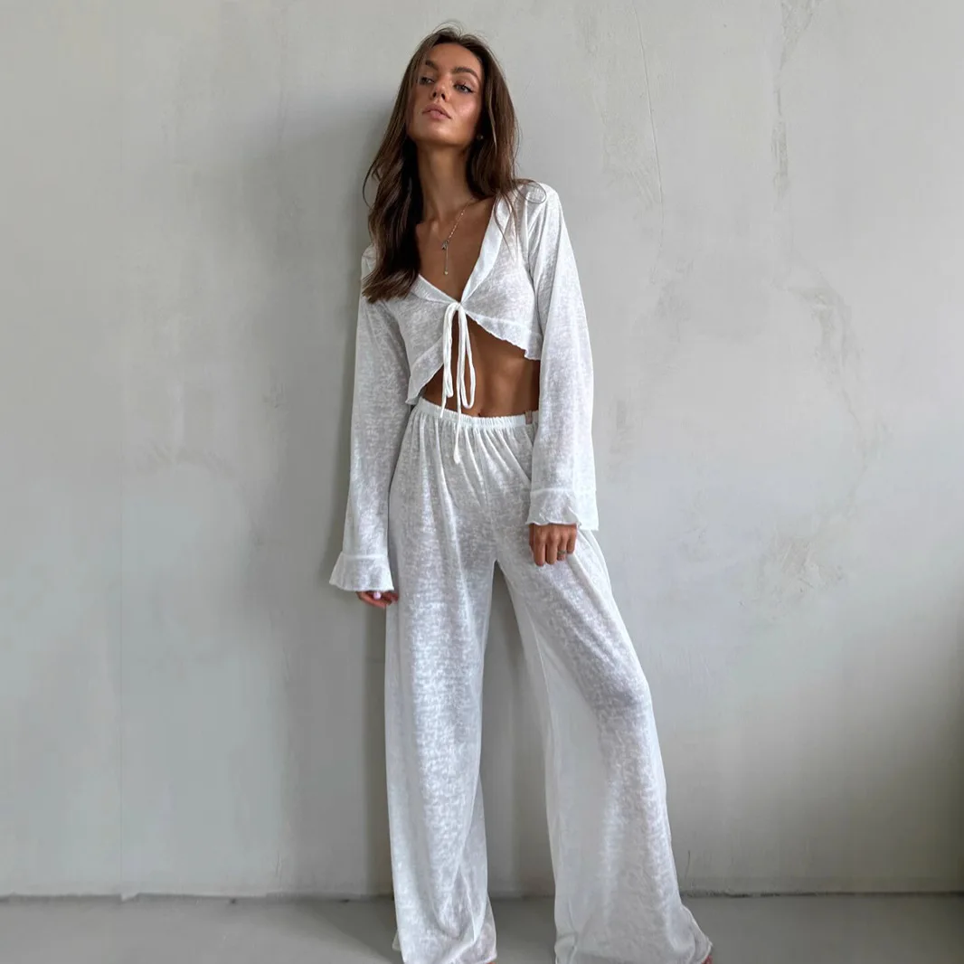 

Modal Pajamas Suit Women 2024 Lazy Autumn New Long-sleeved Trousers Pajamas Casual Loose Pajamas for Women