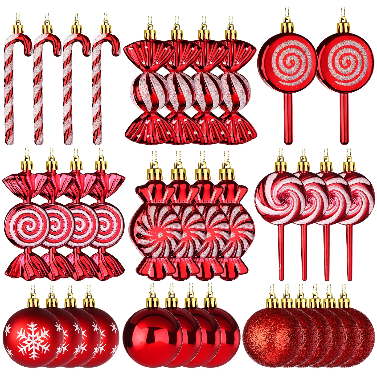 36 Pcs Christmas Candy Cane Ornament Red Christmas Tree Hanging Decorations With Rope Shatterproof Tree Ornament