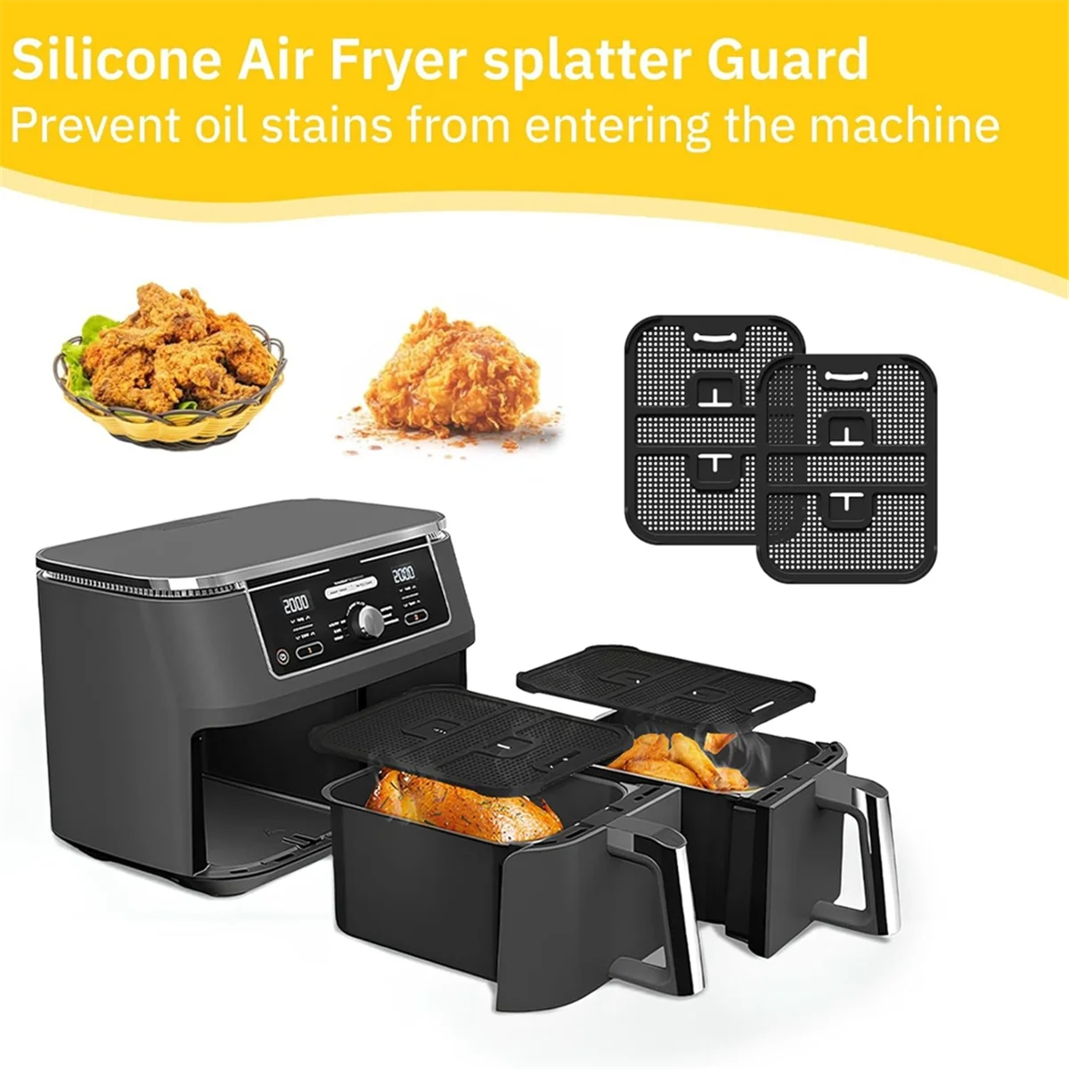 Hot sale 2Pcs Hot Air Fryer Splash Guard for Foodi AF400EU / AF451EU, Reusable Splash Guard Airfryer Accessories Gray