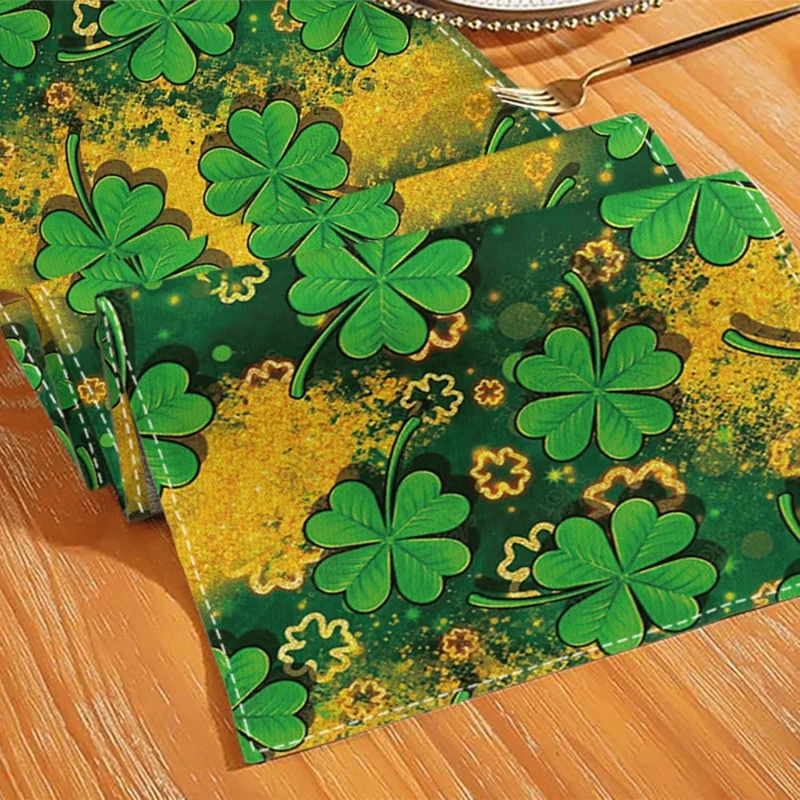 VIKAMA St. Patrick's Day Table Runner Green And Yellow Gradient Clover For Irish Festival Party Dining Table Decoration