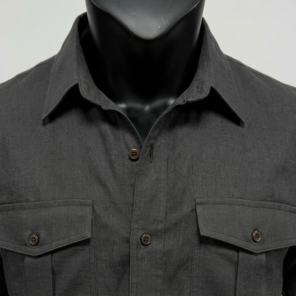 

American Retro Pocket Men's Casual Long Sleeve Shirt Lightweight Cotton Blend Thin Top Spring Summer Business Workwear Solid