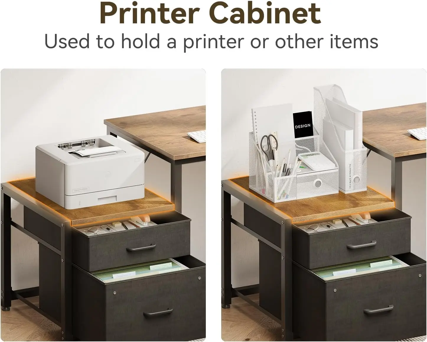 Reversible L-Shaped Desk with Storage, CPU Stand & Power Outlets - Rustic Brown Home Office Corner Desk