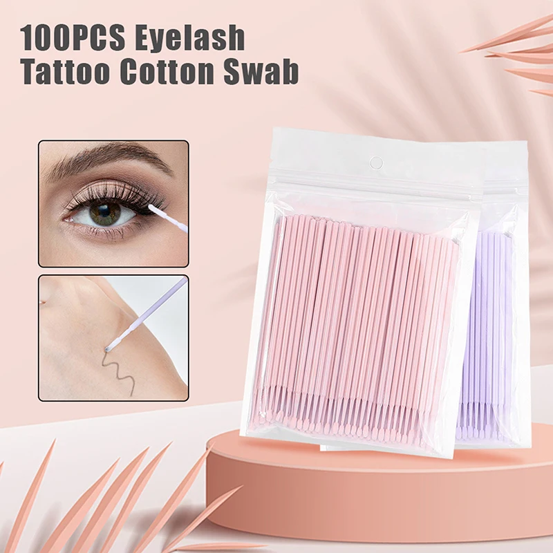 100 Pcs Disposable Eyelash Brushes Swab Microbrush Eyelash Extension Tools Eye Makeup Removal Cleaning Cotton Swabs