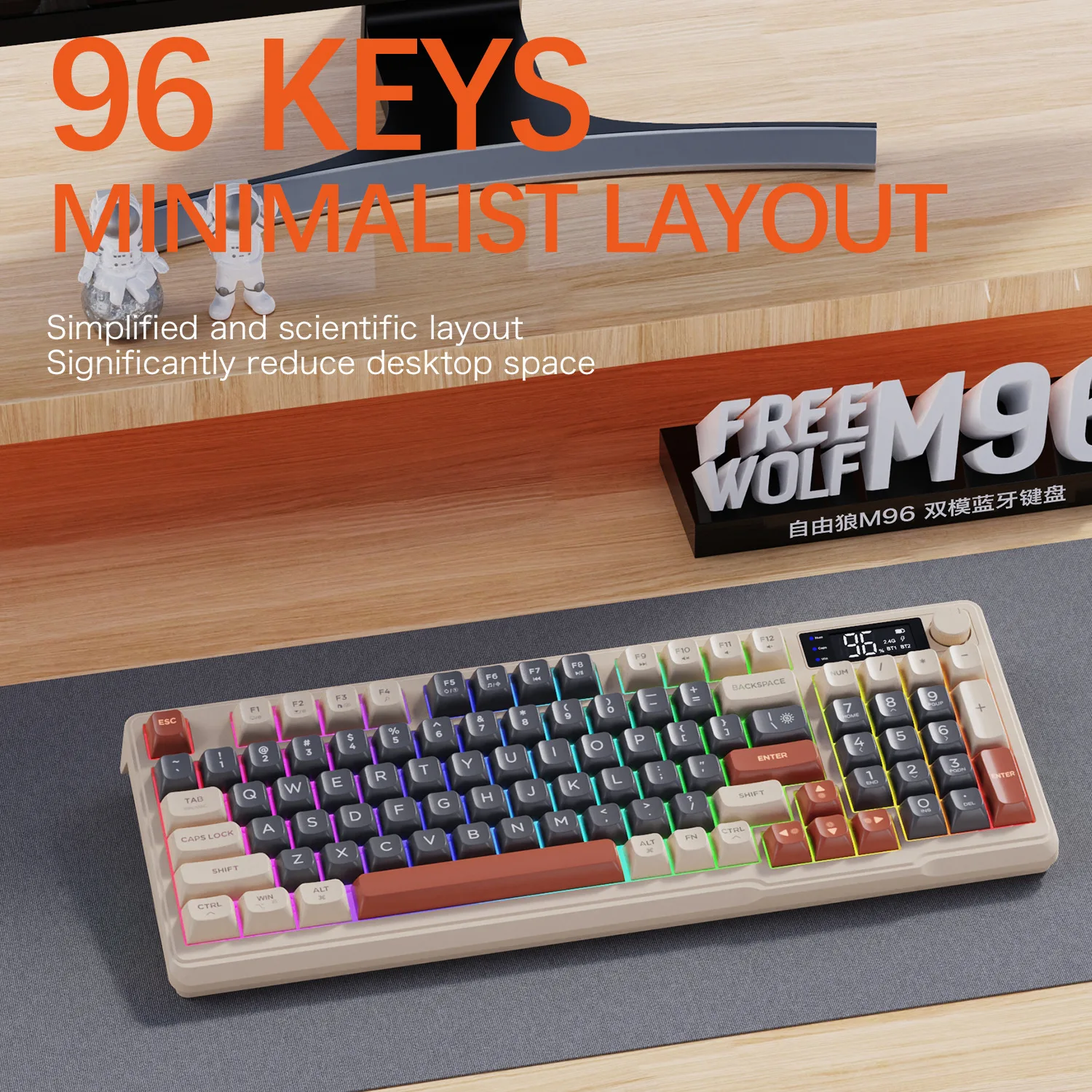 M96 Wireless Keypad With Battery Level Display Mechanical Feel Keyboard 2000mAh Type-C BT-compatible 100Keys Wireless 2.4G