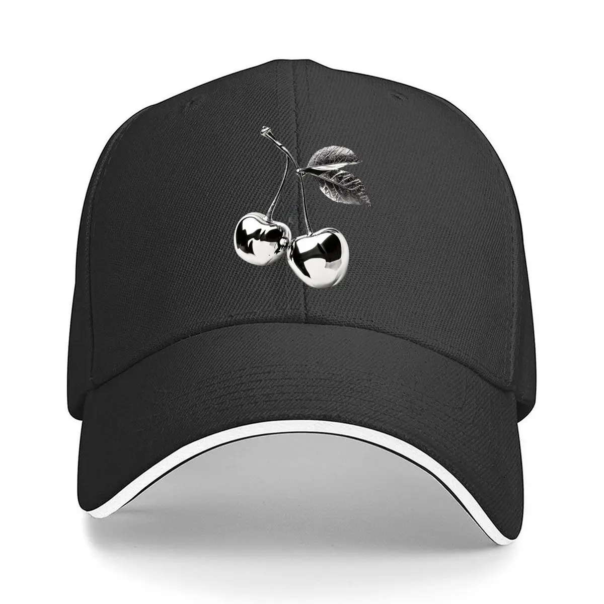 Modern Silver Cherry Pair Botanical Illustration Sandwich Baseball Cap Outdoor Workouts Sun Hat