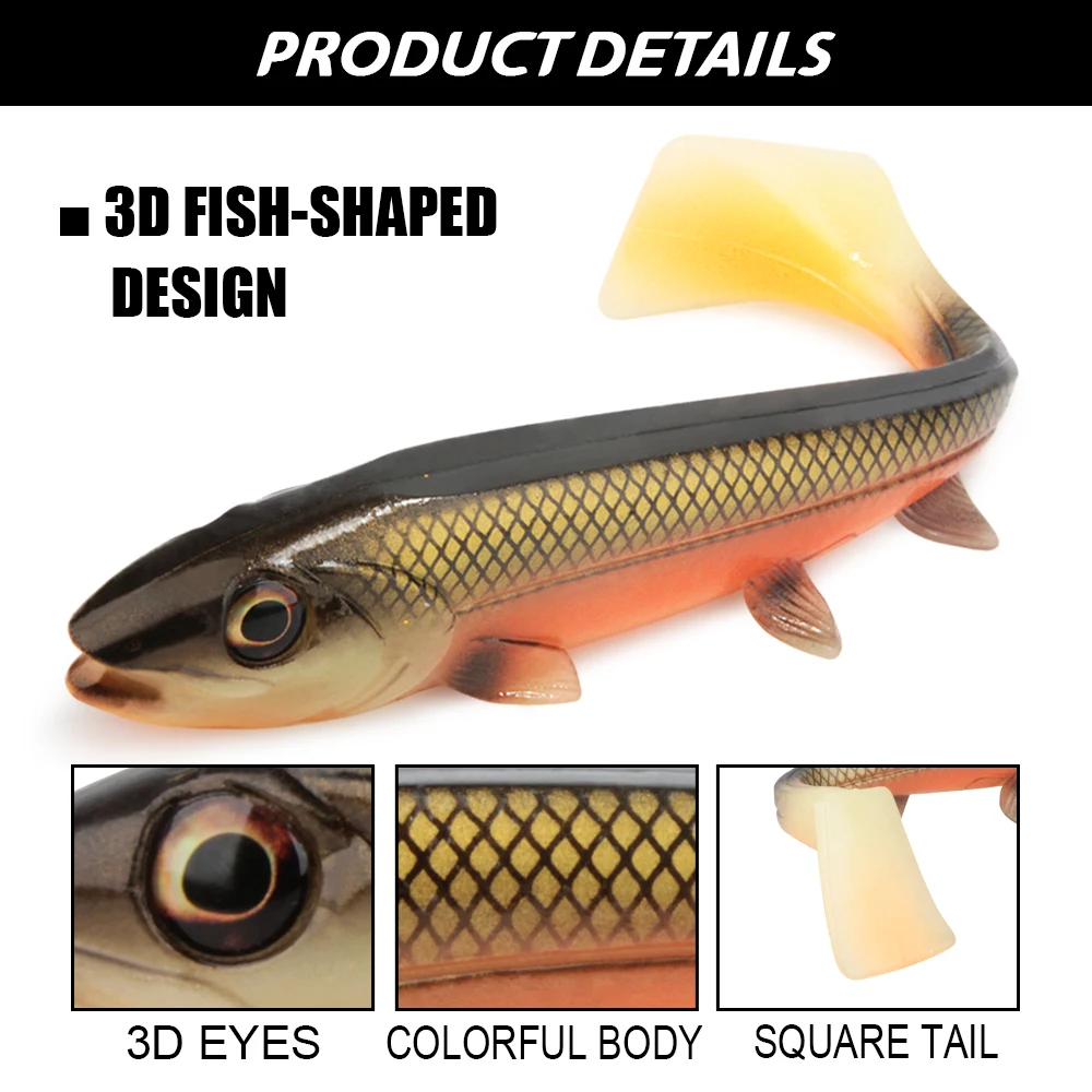 Spinpoler Soft Fishing Lure With Stinger Rig Hook Shad Bait14cm/18cm Square Paddle Tail Realistic Plastic Rubber Fish For Pike image 4