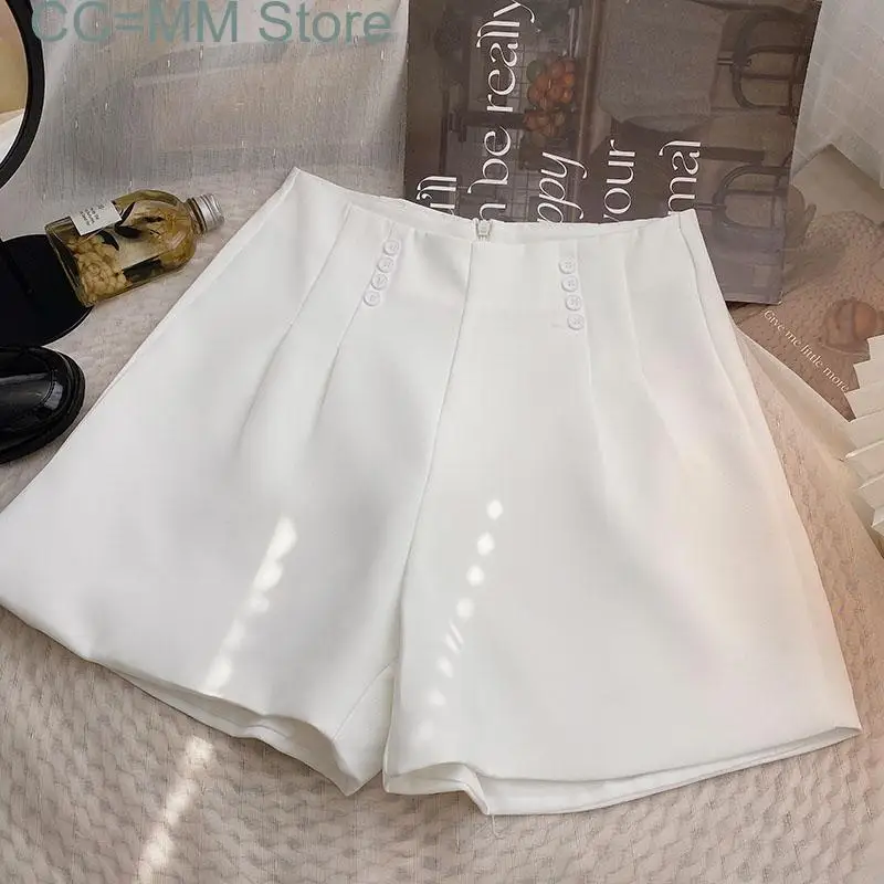 New Solid Wide Leg Shorts for Women High Waisted Korean Fashion Chic Shorts Summer Office Ladies Elegant Casual Shorts