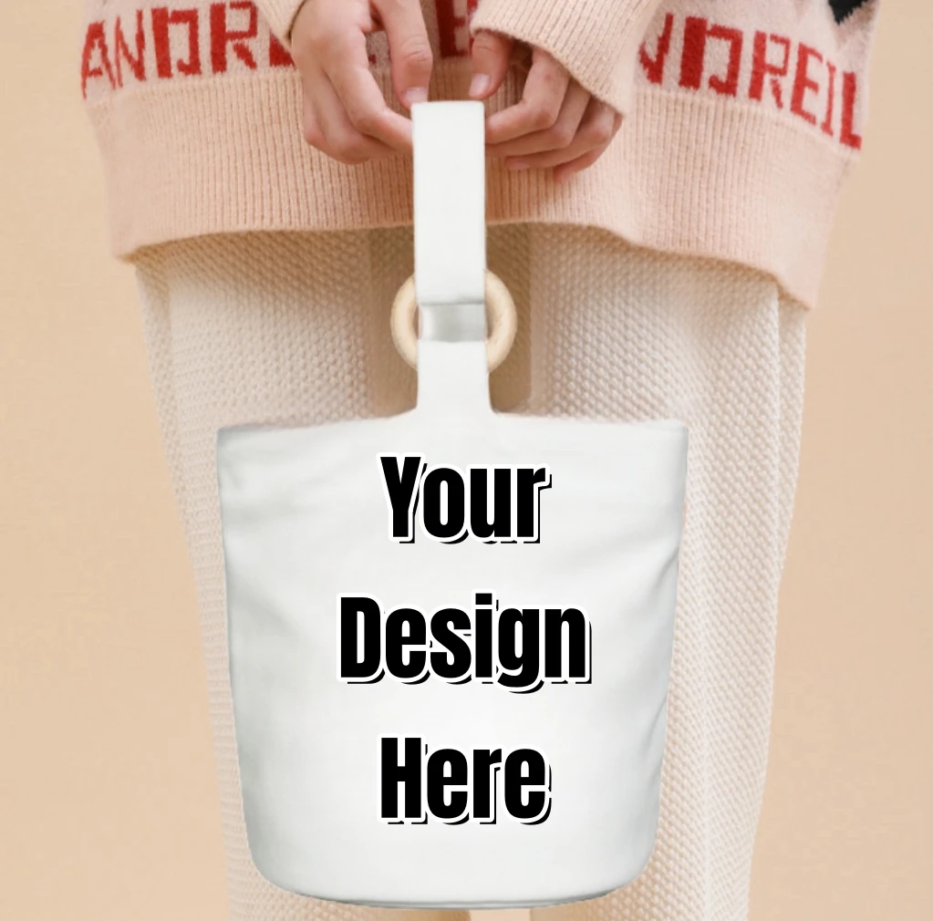 Custom Bucket Bag with Wooden Ring Canvas Bags Parent-child Handbag Bag for Women Mom Personalized Handle Messenger Bags Gifts