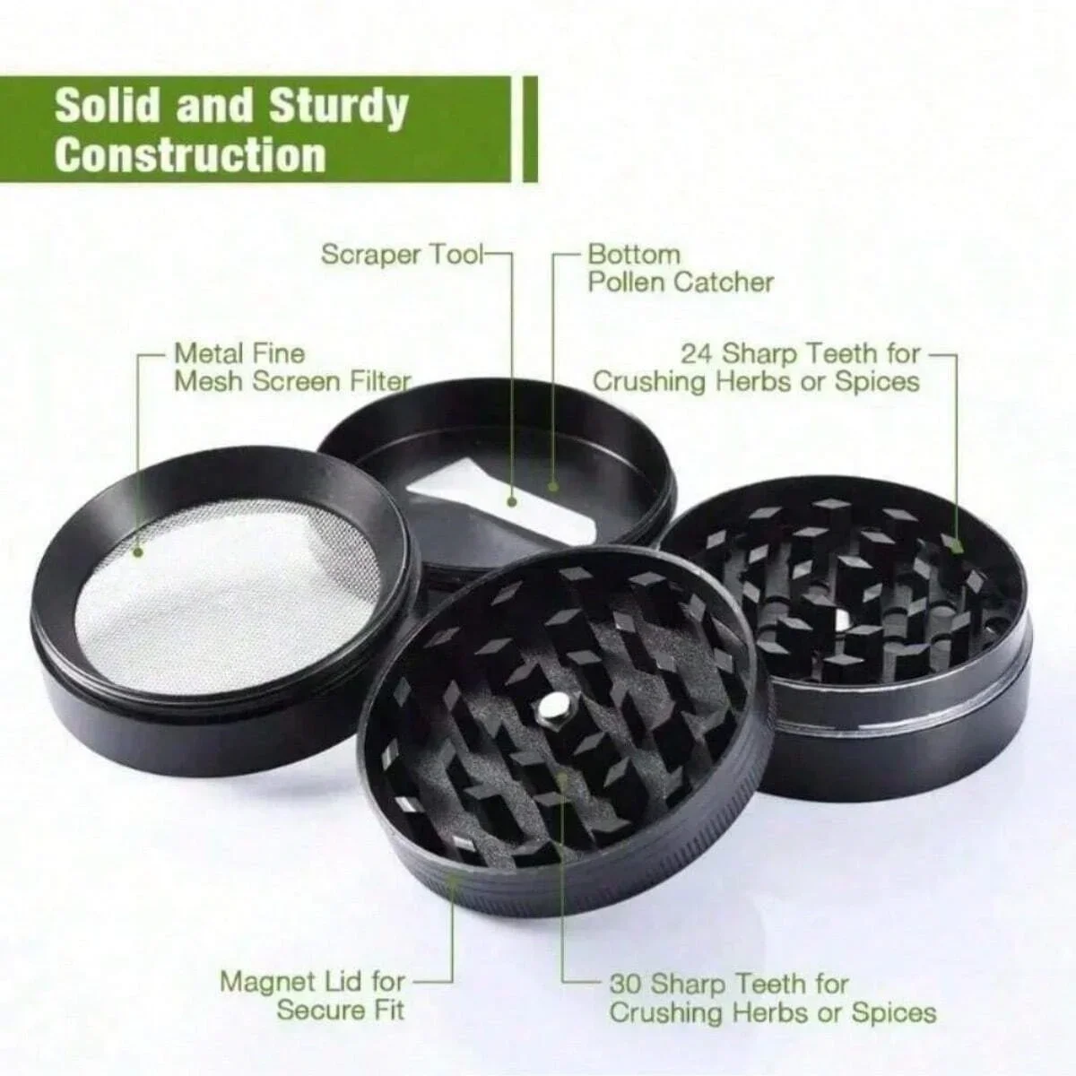 Spice Grinder 4 Piece Grinder Includes Stainless Steel Screen,Pollen Scraper Grass Tobacco Grinder Smoking Cigarette Accessories