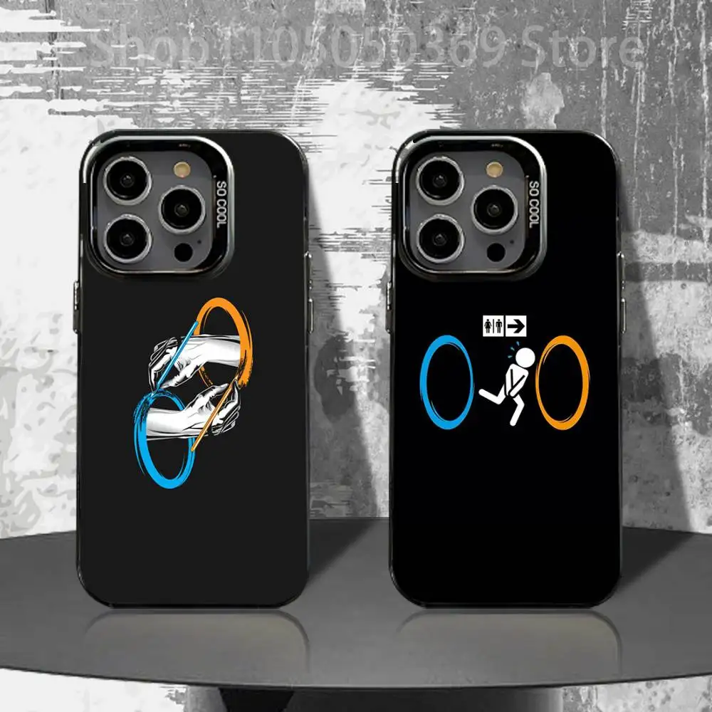 

P-Portal 2 Game Icon Phone Case For iPhone 16,15,14,13,12,11,Pro,XS,Max,Plus,Mini,SE4,E Black Matte Shockproof Cover