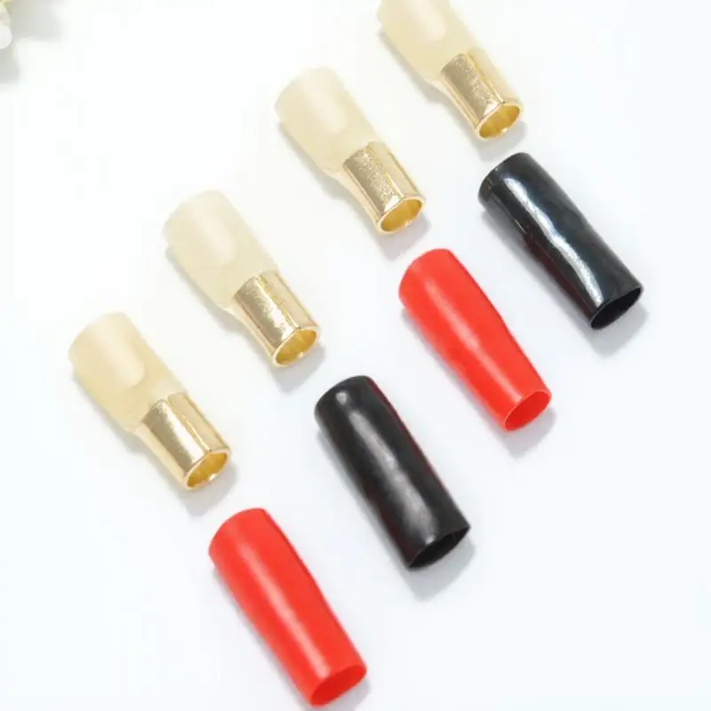 

10pcs 8 Gauge Crimp Terminals Spade Fork Connectors Gold Plated Copper For Speaker Wire Audio System Red Black