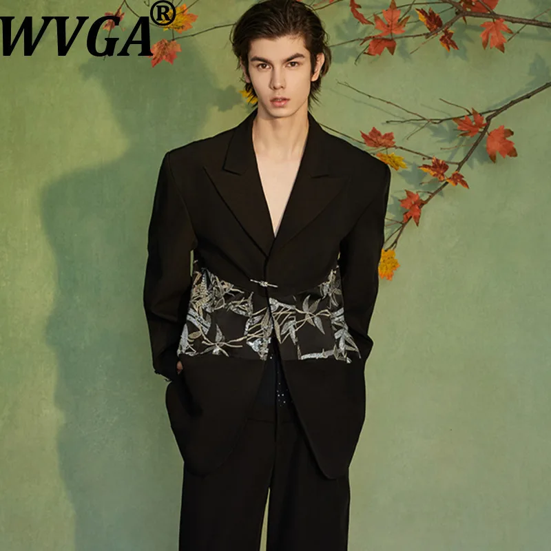 

WVGA Spring Autumn Men New China-Chic Blazer Embroidered Casual Dark Jacket Punk High Street Chic Elegant Niche Suit-Coat W10953