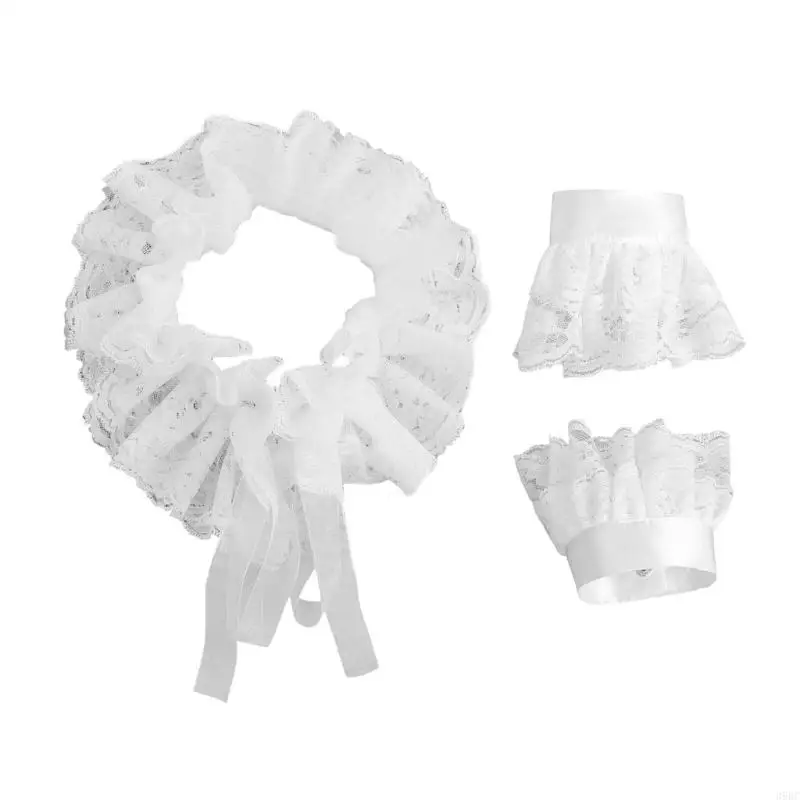 

39BC Victorian Detachable Lace Collar And False Sleeve Set With Adjustable Tie Closure For Women Costume Accessories