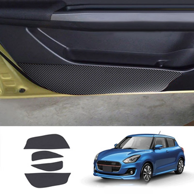 4Pcs Car Carbon Fiber Door Anti-Kick Pad Side Edge Protection Mat Cover for Swift 2017+