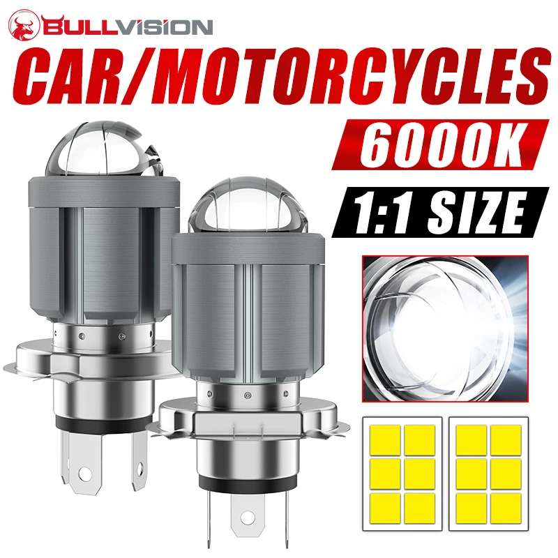 H4 LED Motorcycle Light Bulb Fisheye Lens 6500K White Yellow High Low Beam DRL Driving Lamp Headlight Fog Lamp Universal