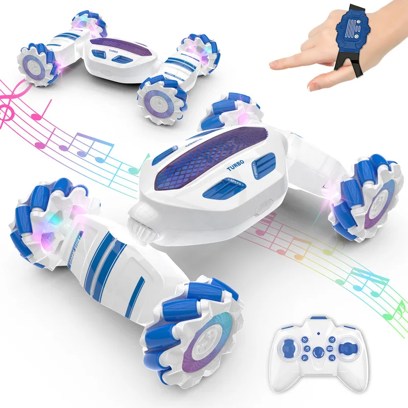 Voiture de cascade RC avec lumières musicales pour enfants, double télécommande, rotation à 360 °, résistante à la dérive, hors route, jouet pour garçons et filles, cadeau