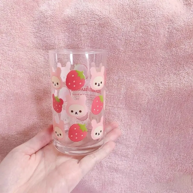 Rilakkuma Glass Cup Cute Cartoon Strawberry Transparent Drinking Cup For Coffee Milk Juice Daily Home Use For Adults view 3